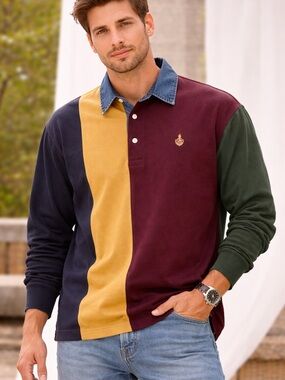 NWT Rugger by Gant Men's Vintage Colorblock Long-Sleeve Collared Shirt Size XL